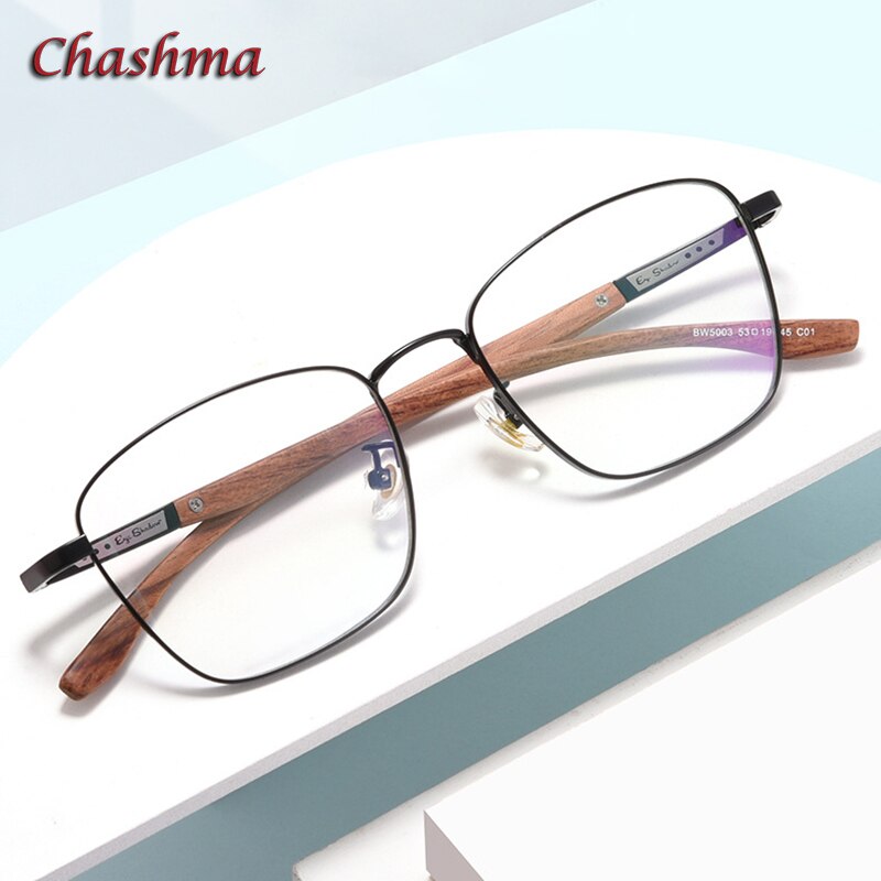 Chashma Ochki Unisex Full Rim Square Stainless Steel Wood Eyeglasses 5003 Full Rim Chashma Ochki   
