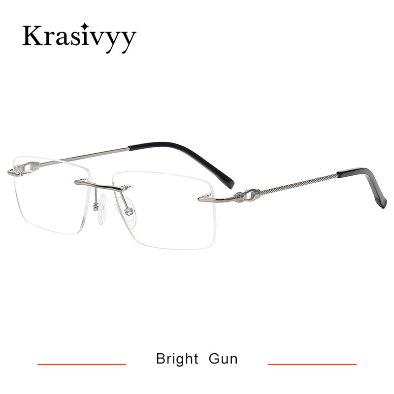 Krasivyy Unisex Rimless Square Titanium Eyeglasses Kr8661 Rimless Krasivyy Bright Gun China 