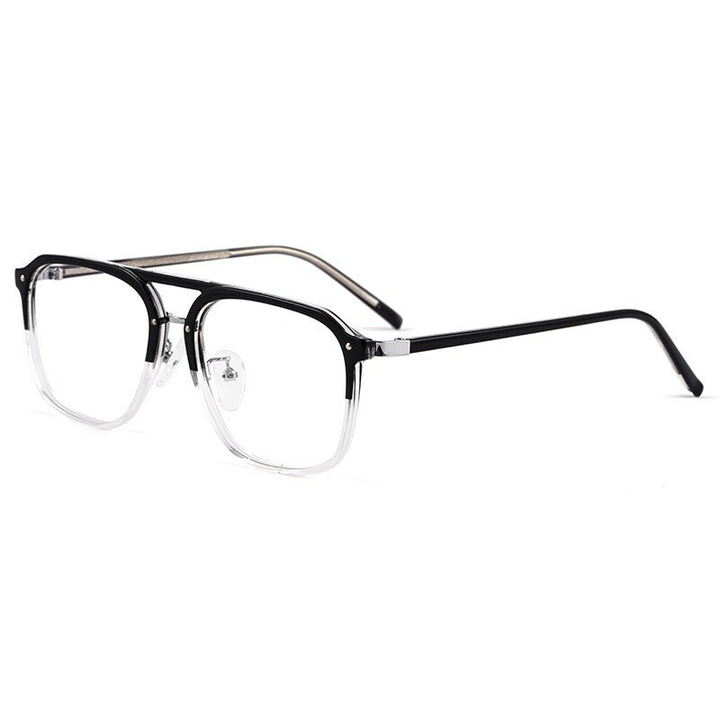 KatKani Unisex Full Rim Square Double Bridge Acetate Frame Eyeglasses Kbt98801 Full Rim KatKani Eyeglasses Black Transparent  