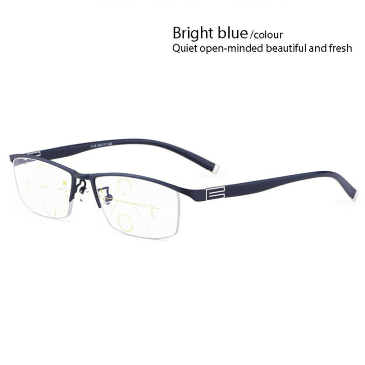 Handoer Unisex Full Rim Rectangle Alloy Progressive Reading Glasses 56170 Reading Glasses Handoer Blue +100 
