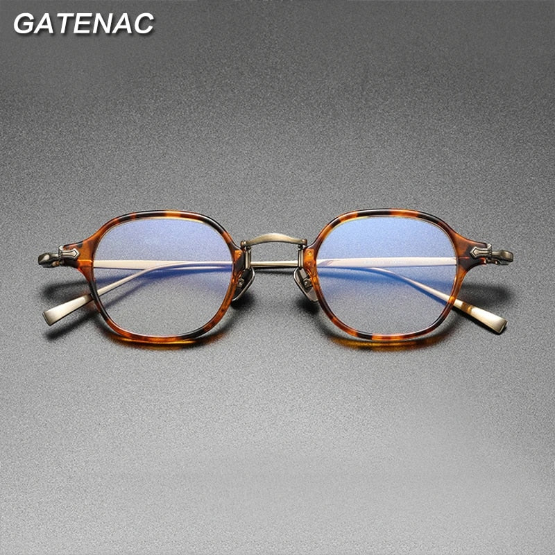 Gatenac Unisex Full Rim Square Acetate Titanium Eyeglasses Gxyj974 Full Rim Gatenac   