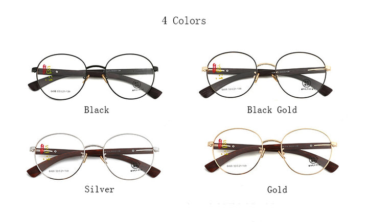 Hdcrafter Unisex Full Rim Oval Alloy Wood Temple Frame Eyeglasses 6498 Full Rim Hdcrafter Eyeglasses   