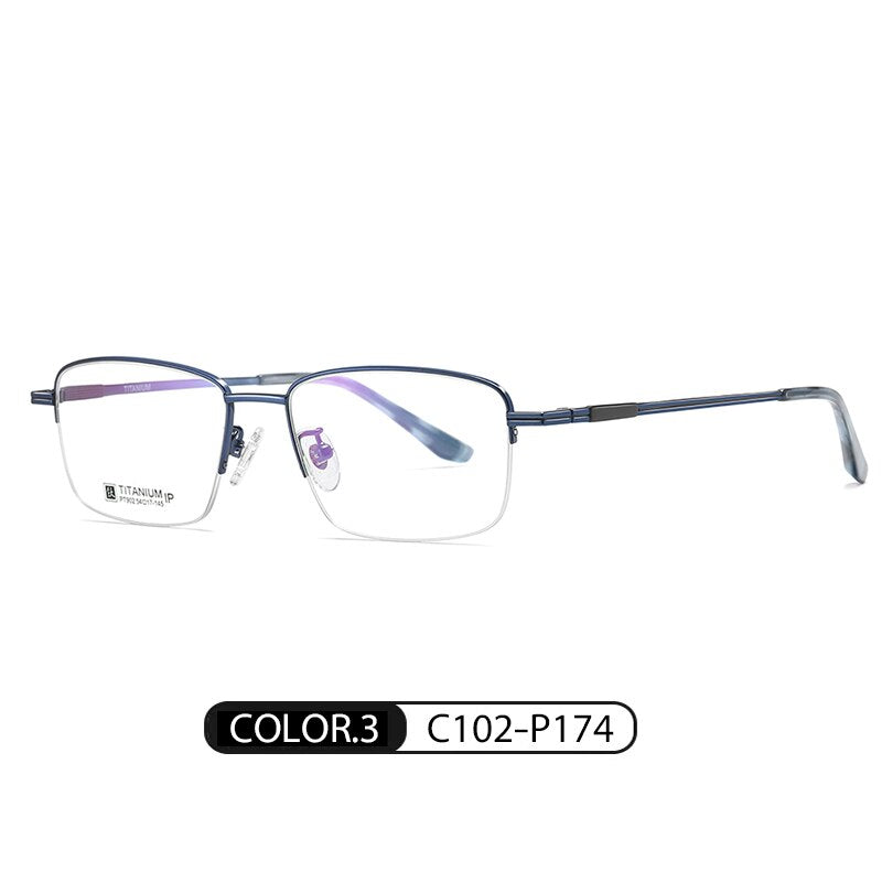 Reven Jate Men's Semi Rim Square Titanium Frame Eyeglasses PT902 Semi Rim Reven Jate dark blue  