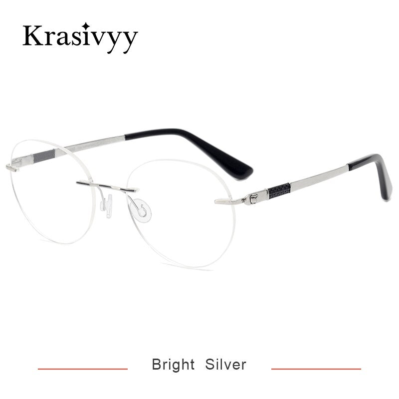 Krasivyy Unisex Rimless Round Screwless Titanium Rimless Eyeglasses Kr5012 Rimless Krasivyy Bright Silver CN 