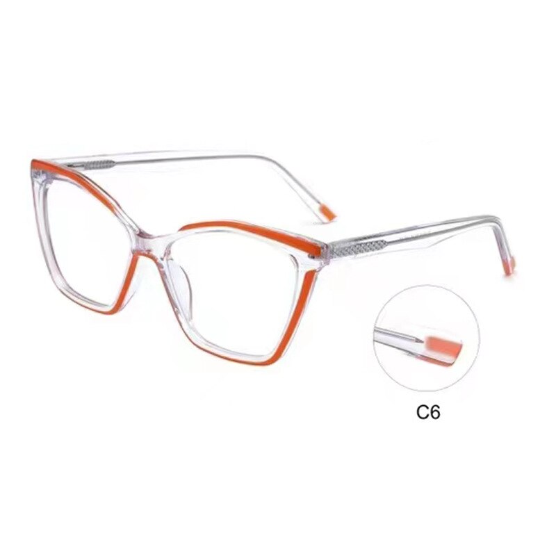 CCSpace Women's Full Rim Square Cat Eye Acetate Eyeglasses 55284 Full Rim CCspace Orange China 