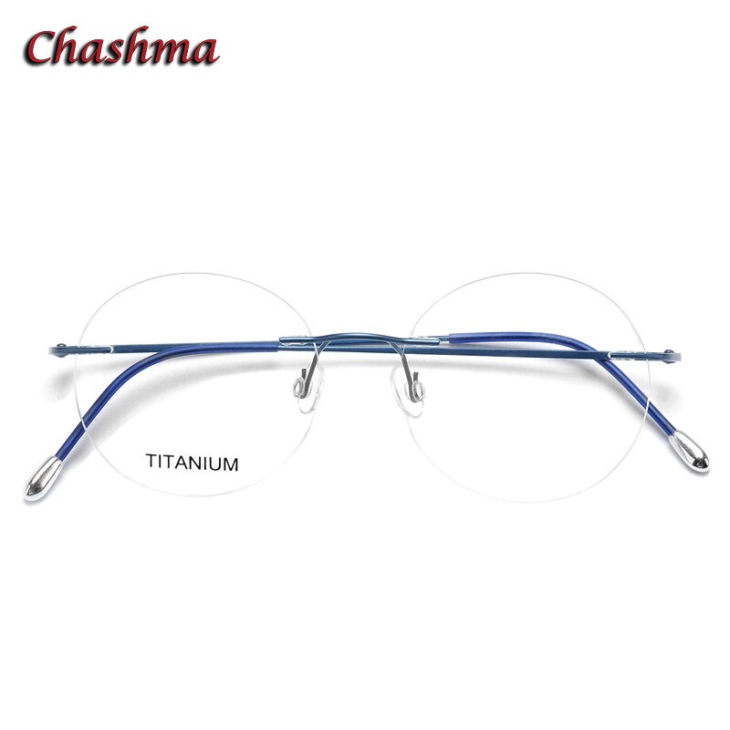 Chashma Ochki Unisex Rimless Round 2g Titainum Eyeglasses Customized Lenses 16012 Rimless Chashma Ochki Blue  