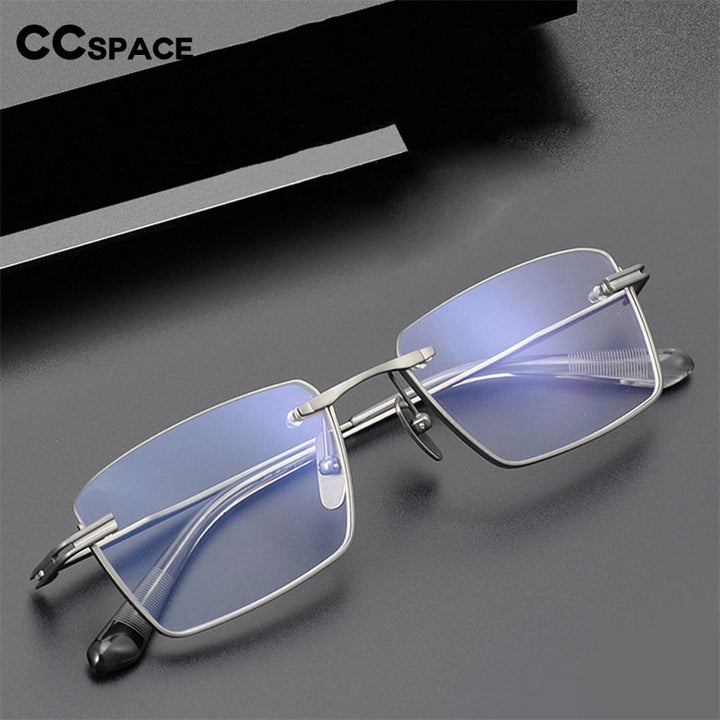 CCSpace Unisex Semi Rim Square Handcrafted Titanium Eyeglasses 55634 Full Rim CCspace   