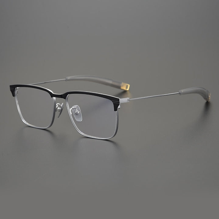 Gatenac Unisex Full Rim Square Titanium Eyeglasses Gxyj828 Full Rim Gatenac Black Silver  