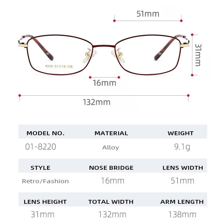 Gmei Women's Full Rim Square Alloy Eyeglasses 8220 Full Rim Gmei Optical   