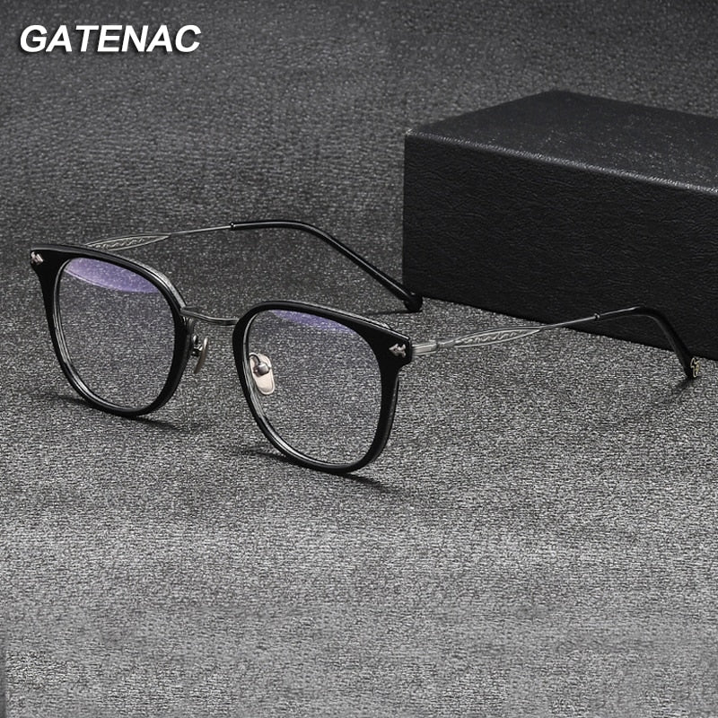 Gatenac Unisex Full Rim Square Acetate Titanium Eyeglasses Gxyj1059 Full Rim Gatenac   