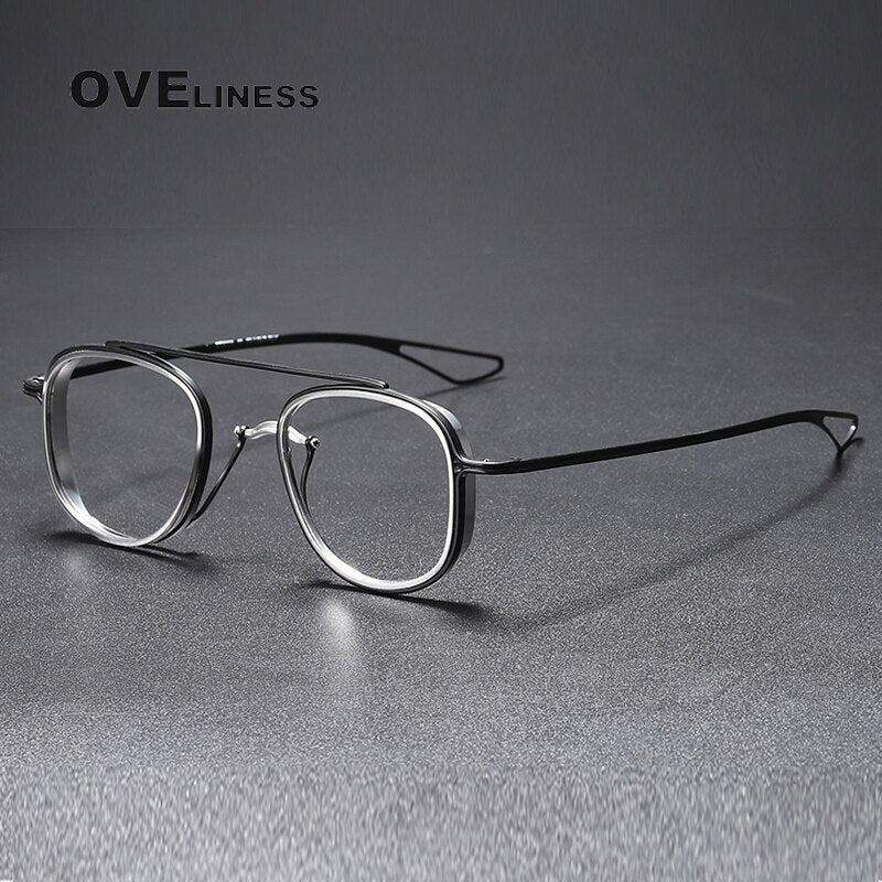Oveliness Unisex Full Rim Square Double Bridge Titanium Eyeglasses 118 Full Rim Oveliness black silver  