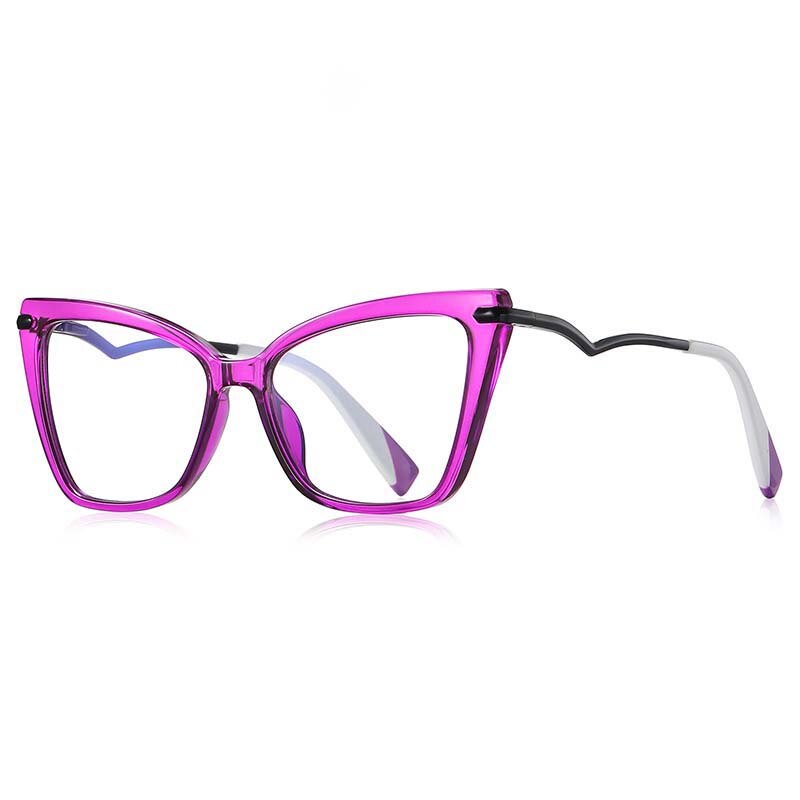 CCspace Women's Full Rim Square Cat Eye Tr 90 Titanium Eyeglasses 53148 Full Rim CCspace China Purple 