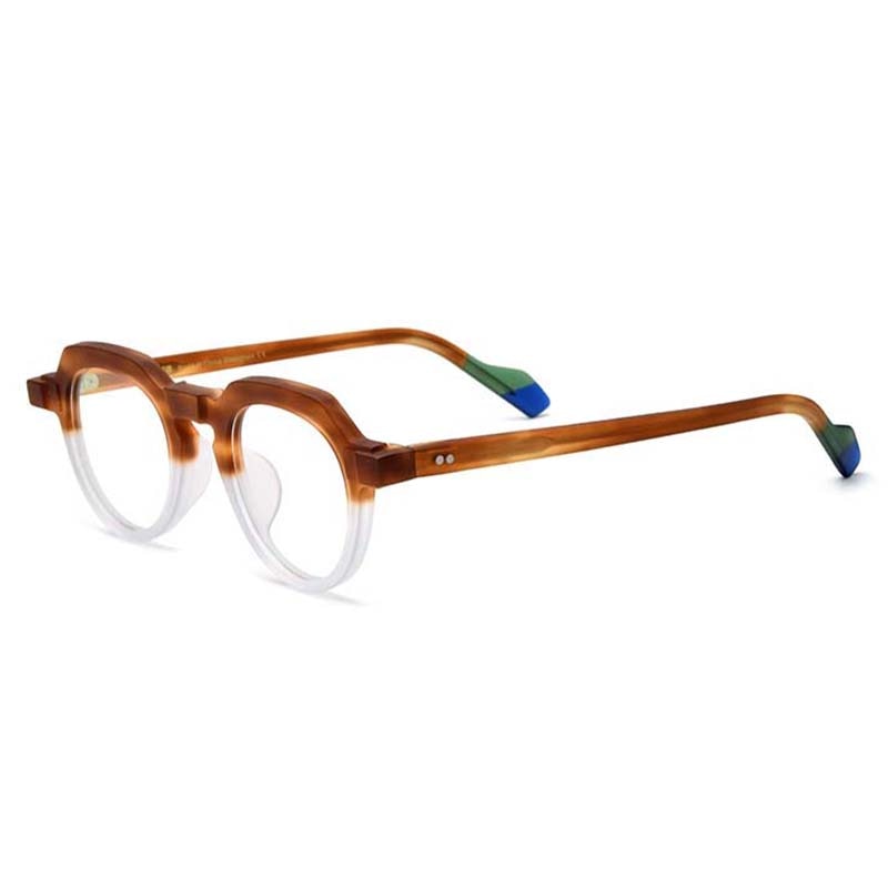 CCSpace Unisex Full Rim Irregular Round Acetate Eyeglasses 54702 Full Rim CCspace Matte orange whitw China 