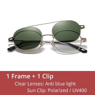 Ralferty Unisex Full Rim Oval Alloy Eyeglasses With Clip On Polarized Sunglasses D8802 Clip On Sunglasses Ralferty C06 Gold China 