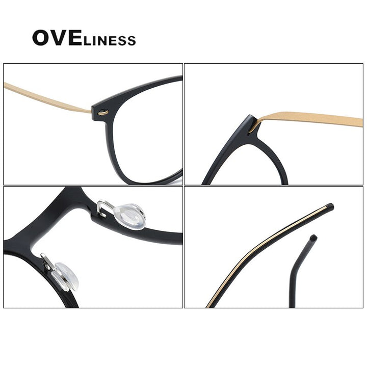 Oveliness Unisex Full Rim Round Square Screwless Acetate Titanium Eyeglasses 6549 Full Rim Oveliness   