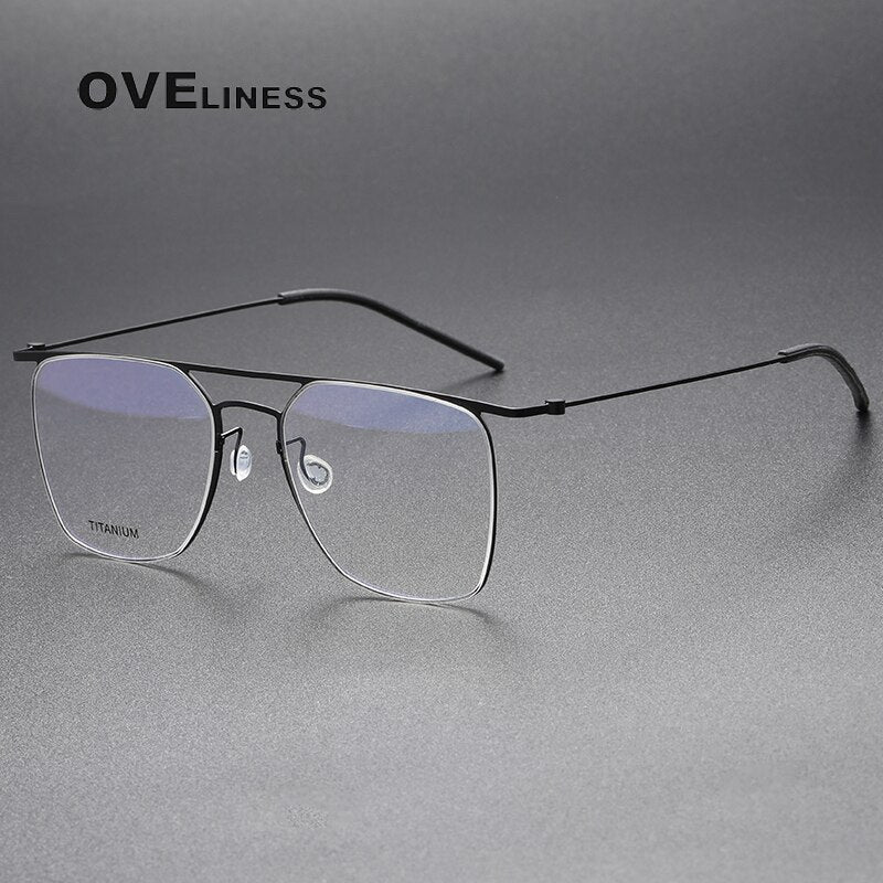 Oveliness Men's Full Rim Square Double Bridge Titanium Eyeglasses 5502 Full Rim Oveliness black  