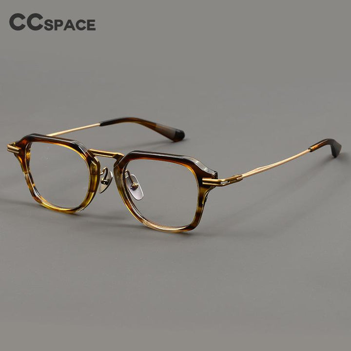 CCSpace Unisex Full Rim Flat Top Square Titanium Acetate Eyeglasses 55373 Full Rim CCspace   