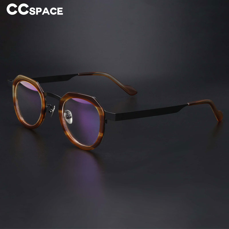 CCspace Unisex Irregular Round Titanium Eyeglasses 54633 Full Rim CCspace   