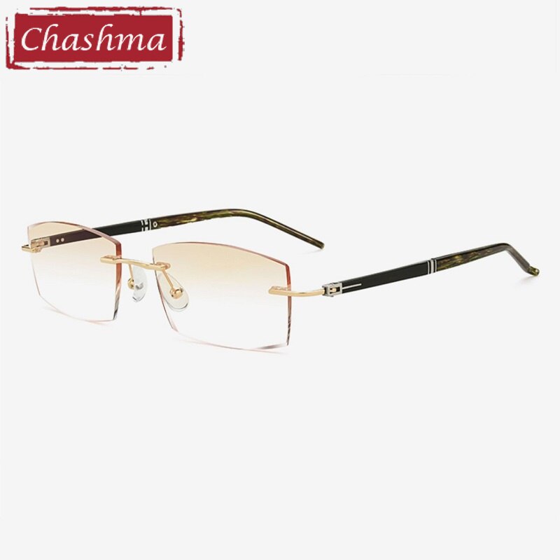 Chashma Ottica Men's Rimless Square Titainum Eyeglasses Tinted Lenses 52056 Rimless Chashma Ottica Gold with Brown  