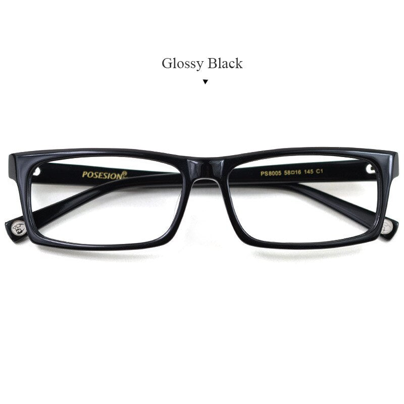 Hdcrafter Men's Full Rim Rectangle Acetate Frame Eyeglasses Ps8005 Full Rim Hdcrafter Eyeglasses Glossy Black  