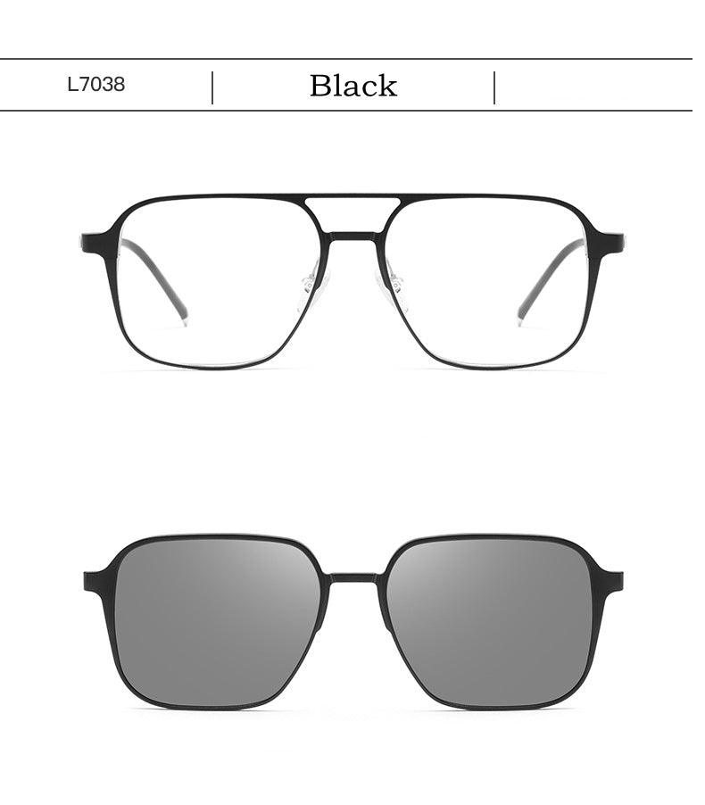 Yimaruili Unisex Full Rim Square Double Bridge Titanium Eyeglasses Clip On Sunglasses L7038 Clip On Sunglasses Yimaruili Eyeglasses   