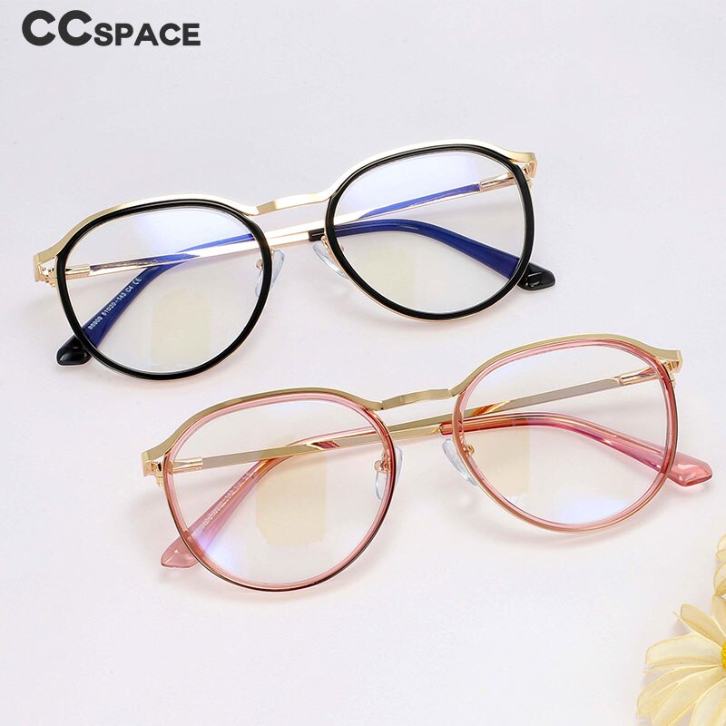 CCspace Unisex Full Rim Round Tr 90 Alloy Frame Eyeglasses 54241 Full Rim CCspace   