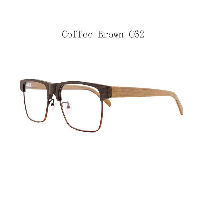 Hdcrafter Men's Full Rim Large Square Wood Eyeglasses 6252 Full Rim Hdcrafter Eyeglasses Coffee Brown-C62  