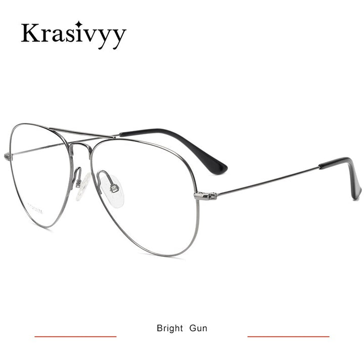 Krasivyy Men's Full Rim Square Oval Double Bridge Titanium Eyeglasses Kr16050 Full Rim Krasivyy S  Bright Gun CN 