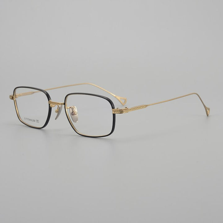 Muzz Men's Full Rim Square Acetate Titanium Eyeglasses 2044 Full Rim Muzz Black Gold  