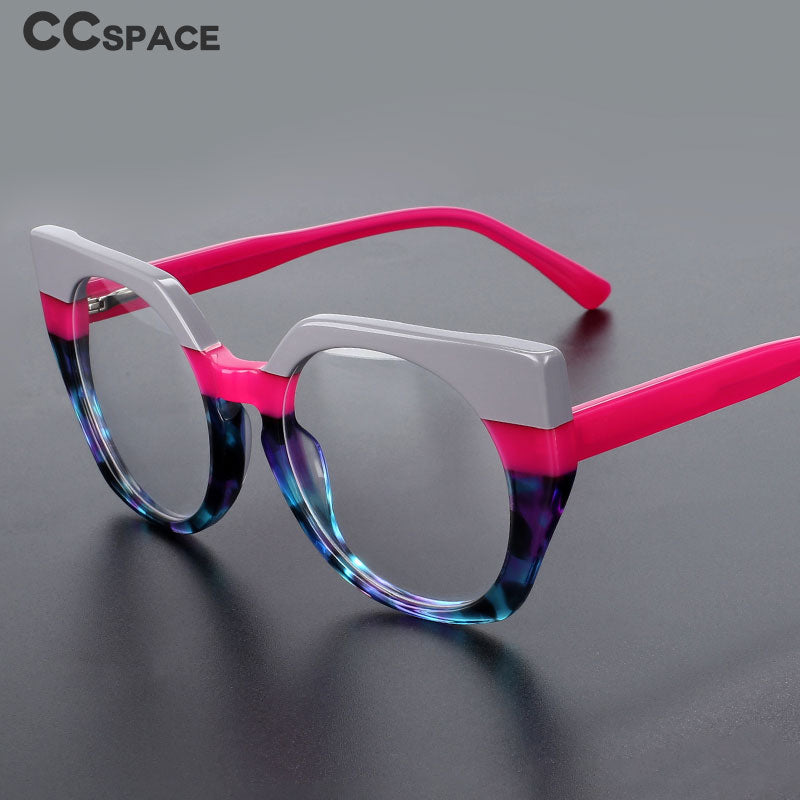 CCSpace Unisex Full Rim Round Cat Eye Acetate Eyeglasses 55272 Full Rim CCspace   