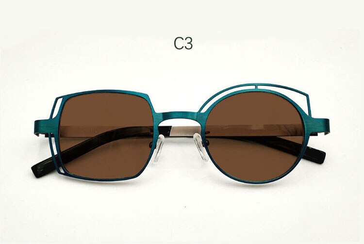 Yujo Unisex Full Rim Irregular Square Round Stainless Steel Polarized Sunglasses Sunglasses Yujo C3 C 