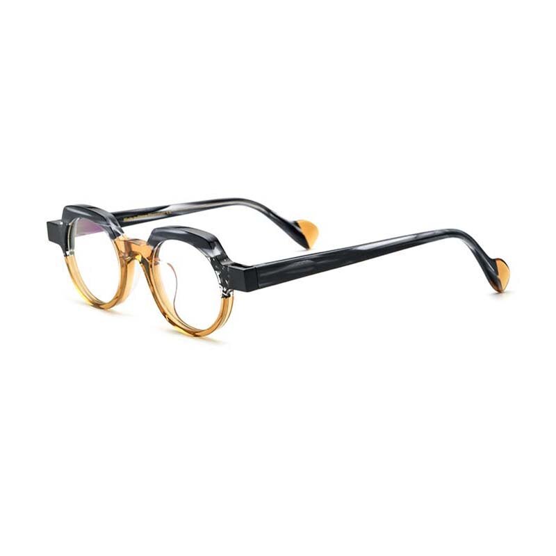 CCspace Unsiex Full Rim Flat Top Round Acetate Eyeglasses 55048 Full Rim CCspace LeopardYellow China 