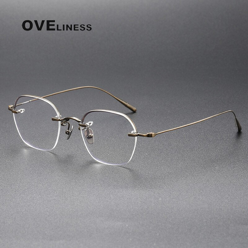 Oveliness Unisex Rimless Irregular Square Titanium Eyeglasses Rose Rimless Oveliness bronze  