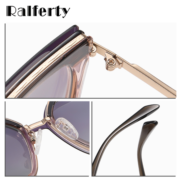 Ralferty Women's Full Rim Square Cat Eye Alloy Acetate Eyeglasses With Clip On Polarized Sunglasses Clip On Sunglasses Ralferty   