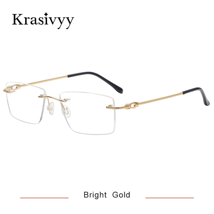 Krasivyy Unisex Rimless Square Titanium Eyeglasses Kr8661 Rimless Krasivyy Bright Gold China 