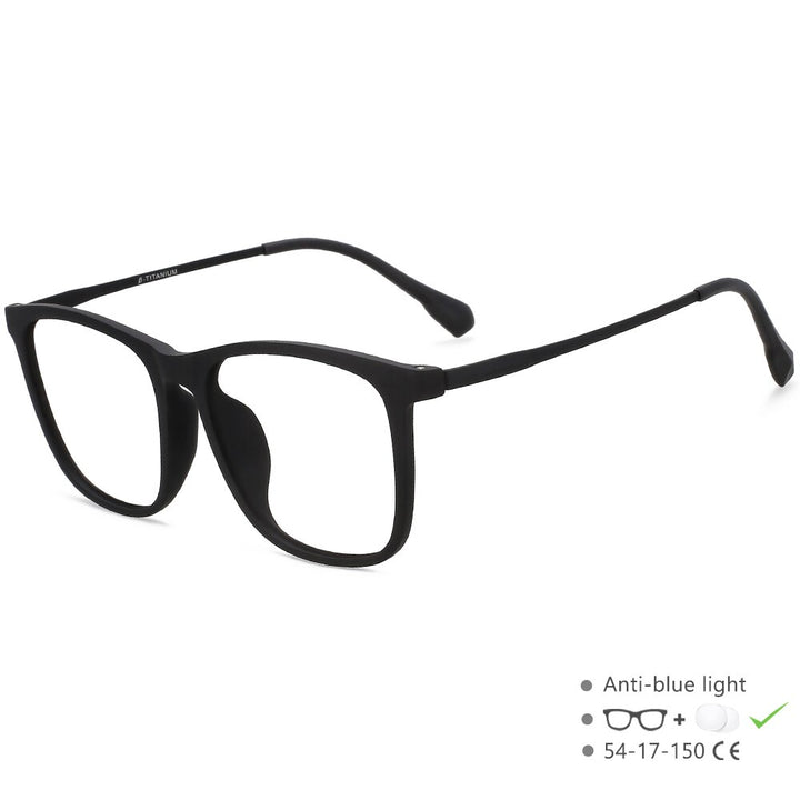 CCspace Unisex Full Rim Square Tr 90 Titanium Eyeglasses 55521 Full Rim CCspace Black China 