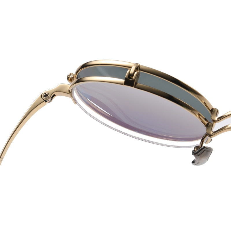 Muzz Unisex Semi Rim Round Titanium Eyeglasses Flip Up Polarized Sunglasses 54 Semi Rim Muzz   