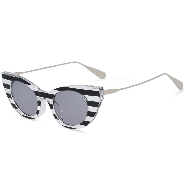 CCSpace Women's Full Rim Cat Eye Resin Frame Sunglasses 54236 Sunglasses CCspace Sunglasses White stripe 54236 