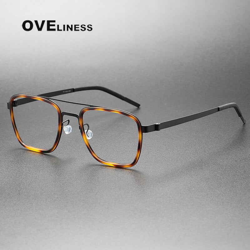 Oveliness Unisex Full Rim Square Double Bridge Titanium Eyeglasses 9708 Full Rim Oveliness tortoise black  