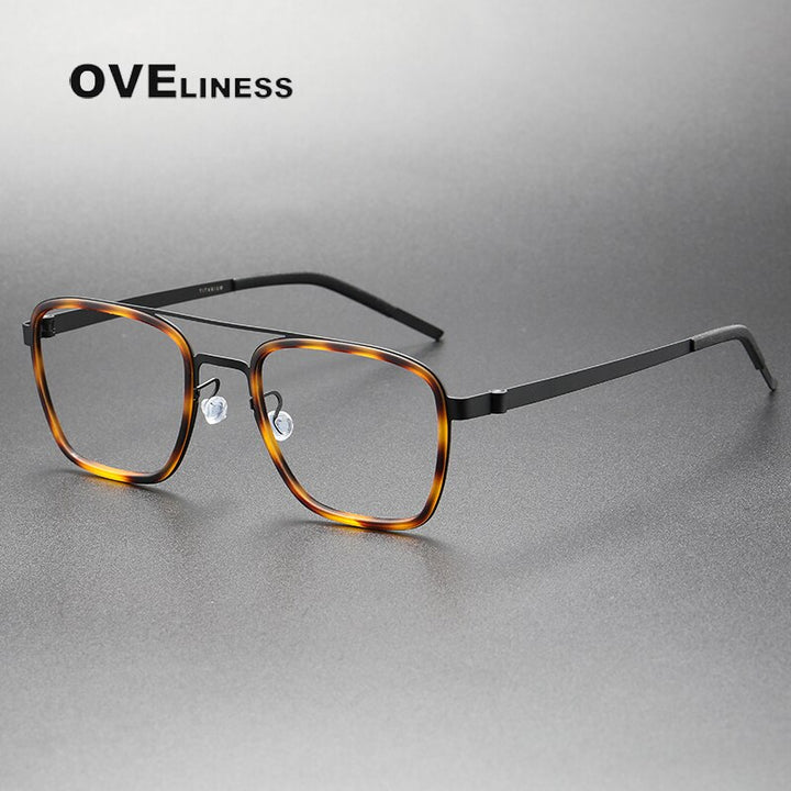 Oveliness Unisex Full Rim Square Double Bridge Titanium Eyeglasses 9708 Full Rim Oveliness tortoise black  