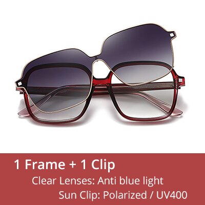 Ralferty Unisex Full Rim Square Acetate Eyeglasses With Polarized Clip On Sunglasses D7801 Clip On Sunglasses Ralferty C62 Wine Red China As picture