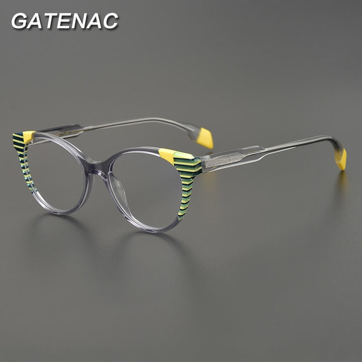 Gatenac Unisex Full Rim Small Round Acetate Eyeglasses Gxyj880 Full Rim Gatenac   