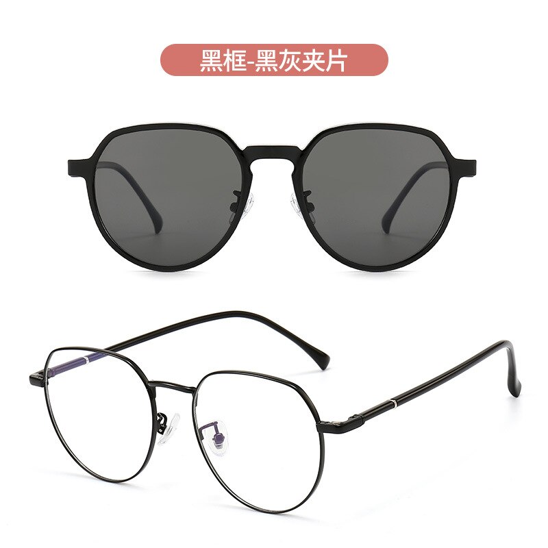 Kansept Women's Full Rim Round Cat Eye Alloy Eyeglasses Clip On Sunglasses Clip On Sunglasses Kansept Black - black gray CN Other