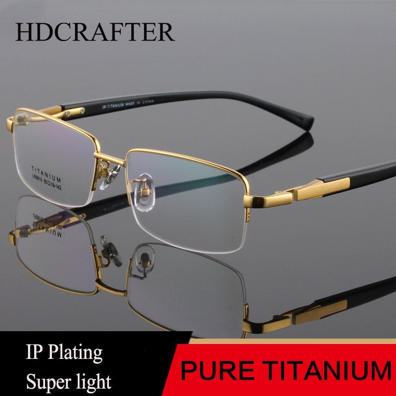 Hdcrafter Men's Semi Rim Square Titanium Eyeglasses Lr9910 Semi Rim Hdcrafter Eyeglasses Gold  