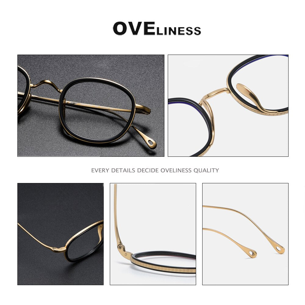 Oveliness Unisex Full Rim Round Acetate Titanium Eyeglasses 7309 Full Rim Oveliness   
