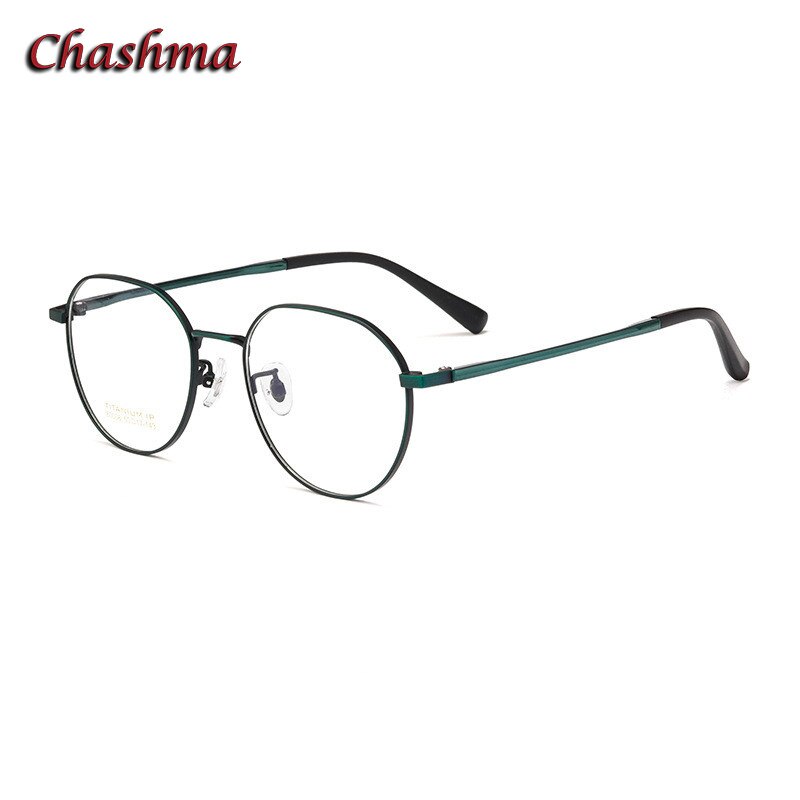 Chashma Ochki Unisex Full Rim Round Titanium Eyeglasses 80006 Full Rim Chashma Ochki Green  