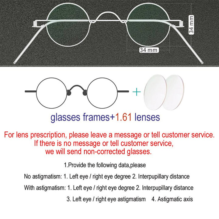 Yujo Unisex Full Rim Round Handcrafted Stainless Steel Customized Lens/ Diameter Eyeglasses Full Rim Yujo 34mm China 