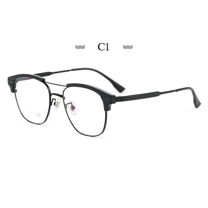 Hotochki Men's Full Rim Round Tr 90 Titanium Alloy Frame Eyeglasses 2315bj Full Rim Hotochki C1  