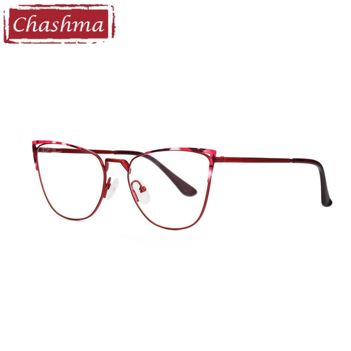 Chashma Ottica Women's Full Rim Square Cat Eye Stainless Steel Eyeglasses 8545 Full Rim Chashma Ottica Red  