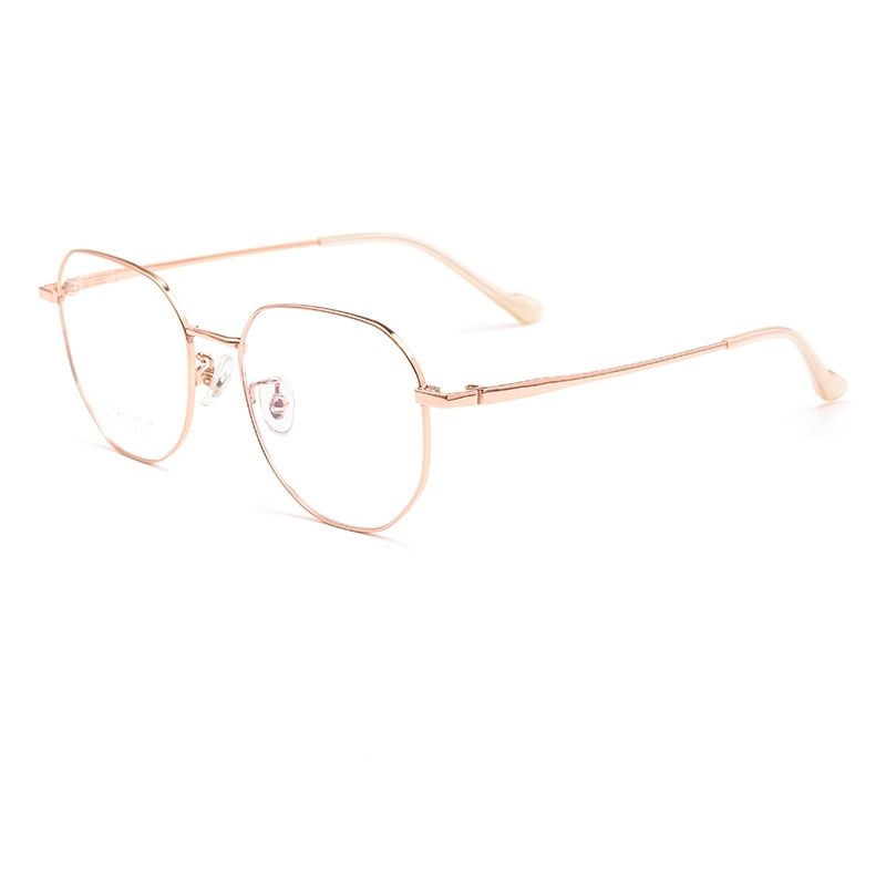 Yimaruili Unisex Full Rim Polygonal Titanium Eyeglasses T808 Full Rim Yimaruili Eyeglasses Rose Gold  
